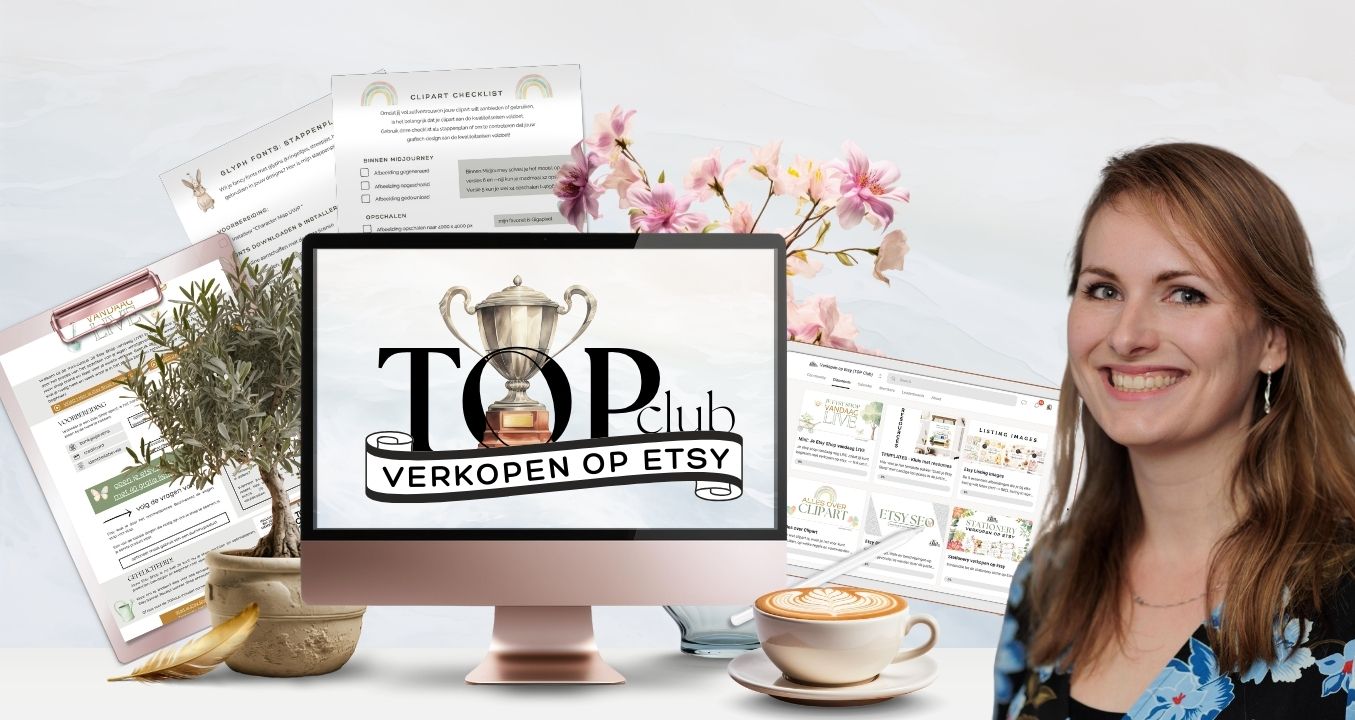 een afbeelding van geertje den hertog met haar topclub verkopen op etsy prominent in beeld en cursusmateriaal, resources en meer